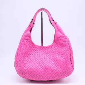 Pre-owned Bottega Veneta Leather Shoulder Bags Pink Intrecciato Woven Nappa Medium Campana Bag B21056