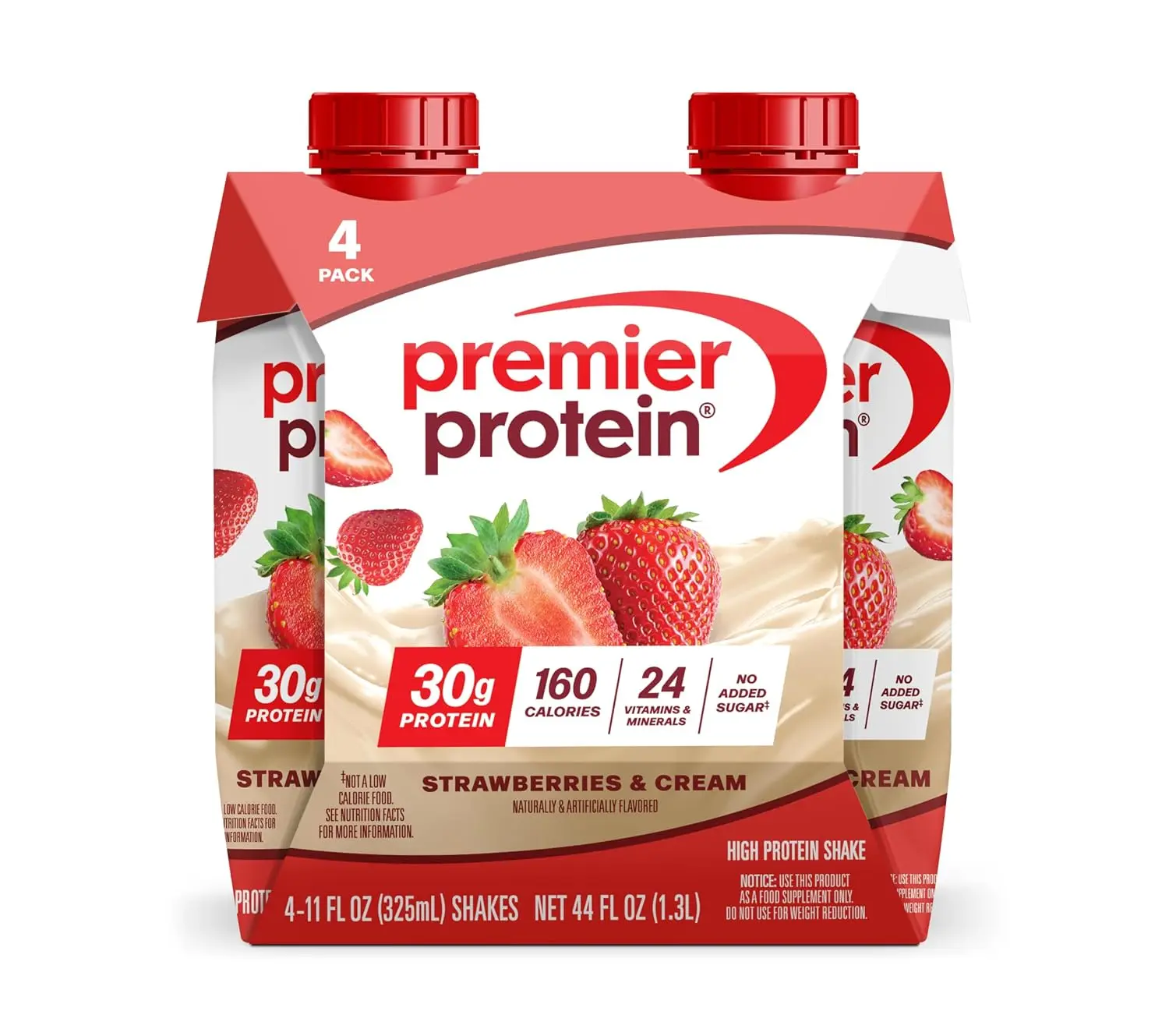 Premier Protein 30g High Protein Shake, Strawberries & Cream, 4 Pack | 160 Calories, 24 Vitamins & Minerals, No Added Sugar, Supports Muscle Health, Gluten-Free, 11 oz