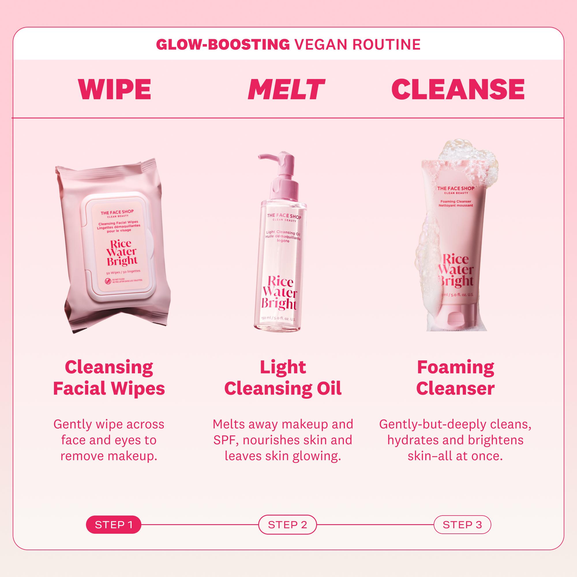 [THE FACE SHOP] Rice Water Bright Cleansing Facial Wipes 2-Pack | Gentle Vegan Makeup Remover with Rice Bran, Vitamins & Ceramide | Removes Pore-Clogging Impurities, Refreshing Daily Cleansing Milk Formula | Korean Skincare