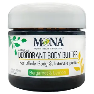 MONA All Natural Deodorant Body Butter for Whole Body & Intimate Parts | Deodorant Cream for Women, Men, and Teens | Aluminum Free | Bergamot & Lemon 2 oz