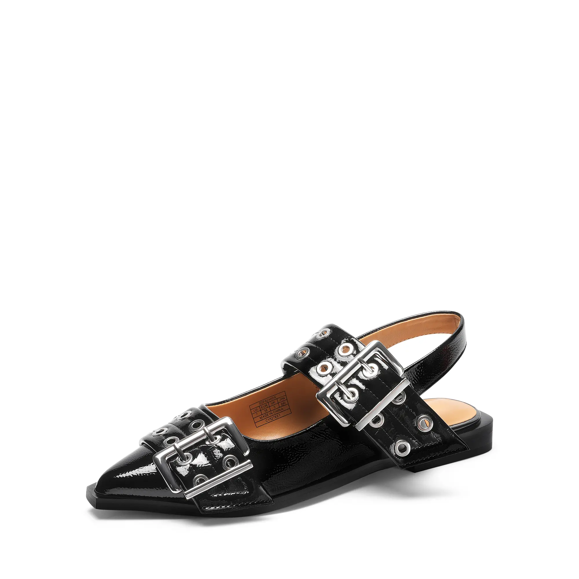 Dream Pairs Women's Pointed-Toe Slingback Flats in Vegan Leather, Open-Back Footwear with Adjustable Buckle for Daily Wear, Synthetic, Adjustable Buckle Sandals