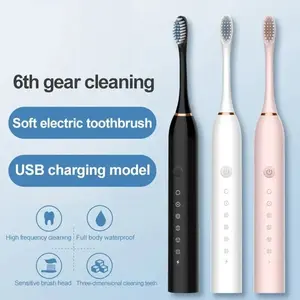 Electric Ultrasonic Toothbrush Six Modes Soft Bristles USB Rechargeable Waterproof Adult Teeth Cleaner Home Use