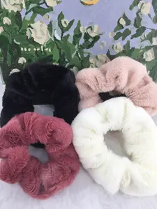 Dark Tone Colorful Faux Fluffy Elastic Hair Ties and Scrunchies Set - 4pcs Accessory Set for Stylish Haircare