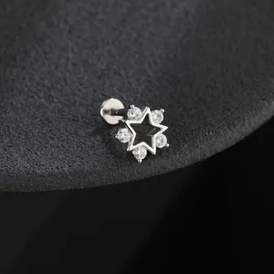 Oufer 16G Internally Threaded Geometric Star Studs Earrings - 316L Stainless Steel, Helix Piercing, Sensitive Ears Friendly, Corrosion-Resistant Cartilage Studs, Earrings For Sensitive Ears