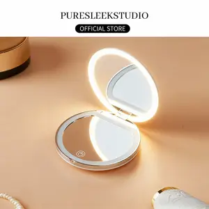 Portable Foldable Makeup Mirror, 1 Count Glam Travel Makeup Mirror with LED Light,Compact Cosmetic Mirror for Women, Pocket Size Makeup Tools, Travel Hand Mirror