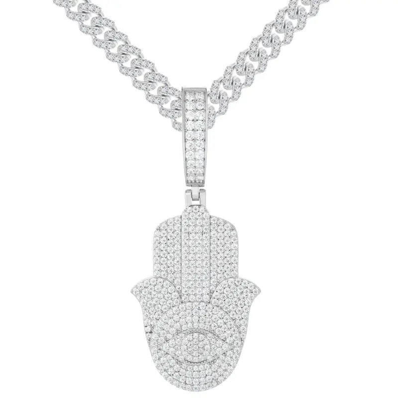 UCCIYO Hamsa Hand Pendant P514 18k Gold-Plated Lab-Created Moissanite Hamsa Hand Evil Eye Pendant S925 Sterling Silver Synthetic Moissanite Pendant Necklace for Women Men Hip Hop Jewelry Gift summerwins【#P514】