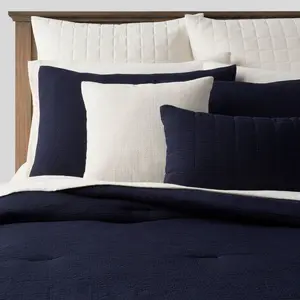 12pc Queen Micro Texture Comforter & Sheet Bedding Set Navy - Threshold: Woven Polyester, OEKO-TEX Certified