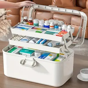 Extra-Large Multi-Tiered Medicine Organizer, Spacious First Aid Kit Storage Box, Durable Plastic, Ideal for Home & Dorm