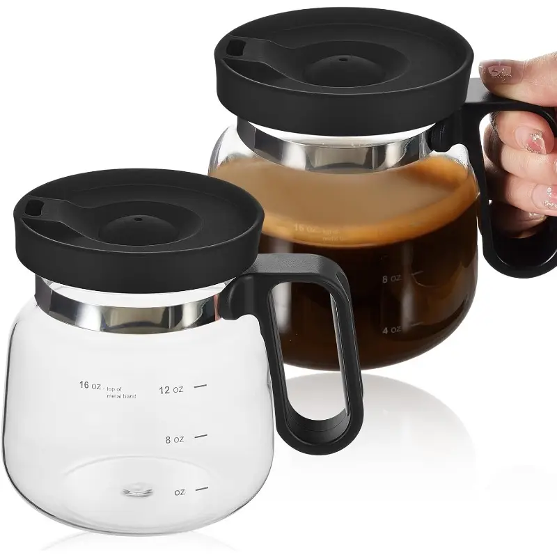 16 Oz Glass Coffee Mug in Coffee Pot Shape 4” Tall – Compact Carafe Design with Sip Lid | Fun Gift for Coffee Lovers | Cute, Compact Novelty Mug Small Size Cute Coffee Pot Shaped Coffee MugSize 4" Tall x 3.75" Wide
