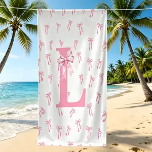 Minimalist Bow Letter Printed Beach Towel, Made of Soft Polyester Fabric, Fade Resistant and Machine Washable, Sand-proof and Quick-drying, Perfect for Beach Vacations, Camping and Traveling, and An Ideal Summer Gift, Quick Dry Towels For Travel
