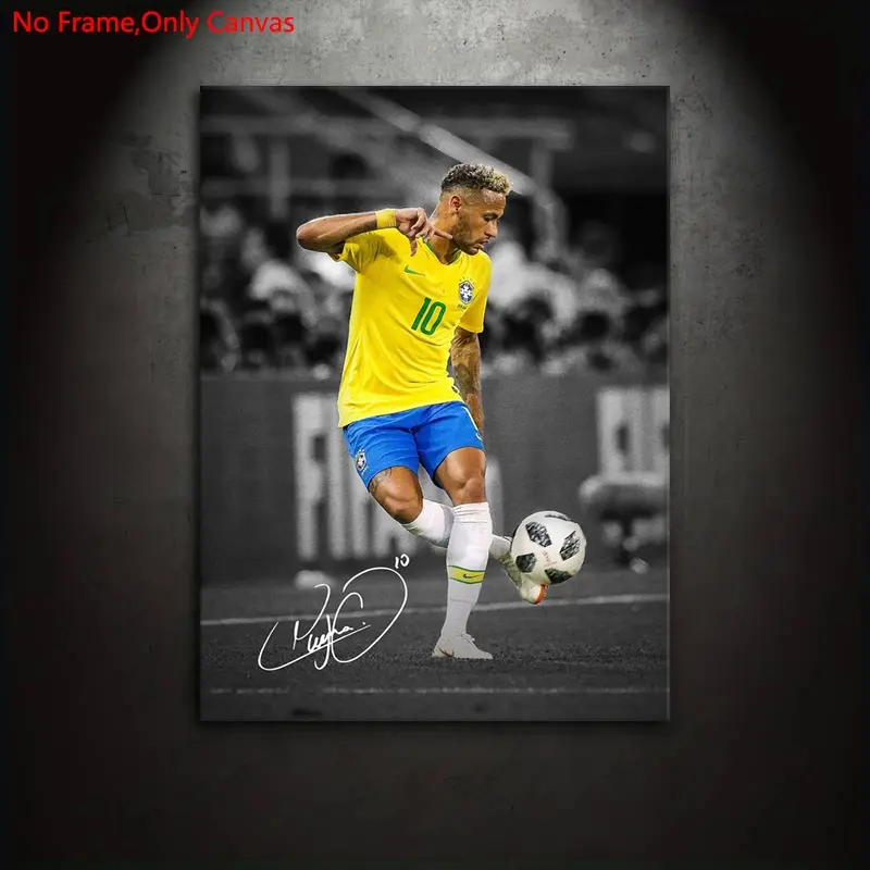1 piece/set of frameless canvas poster, Unframed wall art, classic realistic art, Art work for wall decor, professional football player Neymar, gift for sports culture enthusiasts, ideal for bedroom, living room, mural, wall decoration