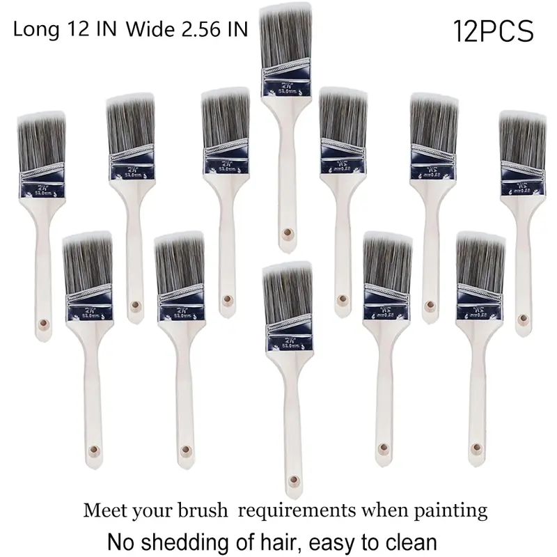 Paint Brushes - 4/6/12-Pack - 2.56" Angle Sash Brushes for All Latex and Oil Paints & Stains - Home Improvement - Interior & Exterior Use Painting Wooden