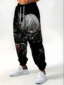 Men's Anime 3D Pattern Printed Comfortable Sports Pants With Adjustable Drawstring Waistband - Quick-Dry, Moisture-Wicking Horror Graphic Joggers | Polyester Sweatpants with Pockets, Casual Trousers for Running, Outdoor Activities