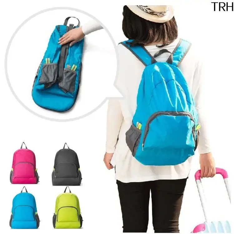 Packable Lightweight Oxford Travel Hiking Backpack, Water Resistant Foldable Daypack with Side Mesh Pockets, Compact Casual Rucksack for Camping Commute School Vacation Trip
