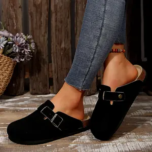Women's Half Head Slippers Suede Cork Clogs Mules Sandals Potato Shoes Indoor Outdoor Shoes