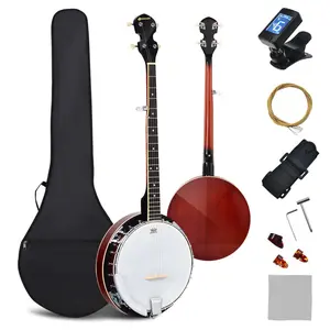 COSTWAY 5-String Banjo 24 Bracket with Geared 5th Tuner and Mid-range Closed Handle, Beginner Kit with 420D Oxford Cloth Bag, One Strap, Wiper, 3 Picks
