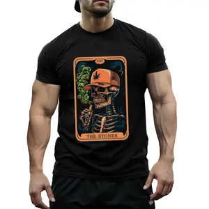 Men's Skeleton Graphic T-Shirt Black Streetwear Cotton Tee with Orange Print, Comfortable Round Neck Short Sleeve for Late Night & Chill Outfits, Trendy Casual Top Everyday Essential