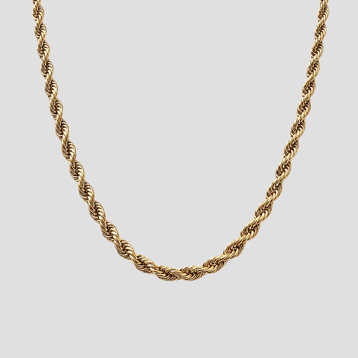 GRISÉ NYC 18k Gold Plated Stainless Steel Rope Necklace 3mm Tarnish Resistant Water Friendly Unisex Everyday Wear Fashion Jewelry