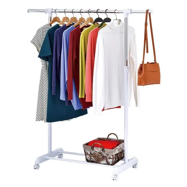 Adjustable Metal Rolling Garment Rack, Portable Clothes Rack, Chrome White