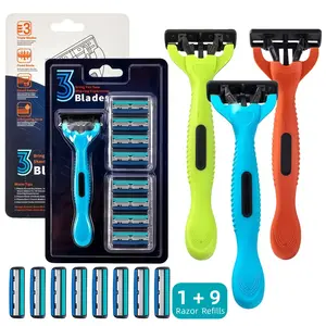 Ultra Sensitive Razor Set for Women Men, Womens Mens Shave Razor Non-Slip for Sensitive Skin, 3 Blade Razors Shaving Kit for Women Men, Hair Removal for Face Legs Full Body, Includes 1 Handle & 9 Refills