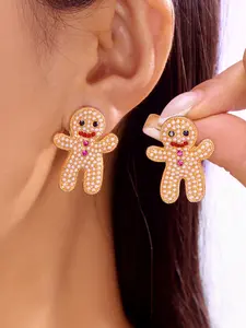 Christmas Pearl Gingerbread Man Earrings, Cute Holiday Jewelry for Women, Unique Christmas Gift Idea, Festive Ear Accessories