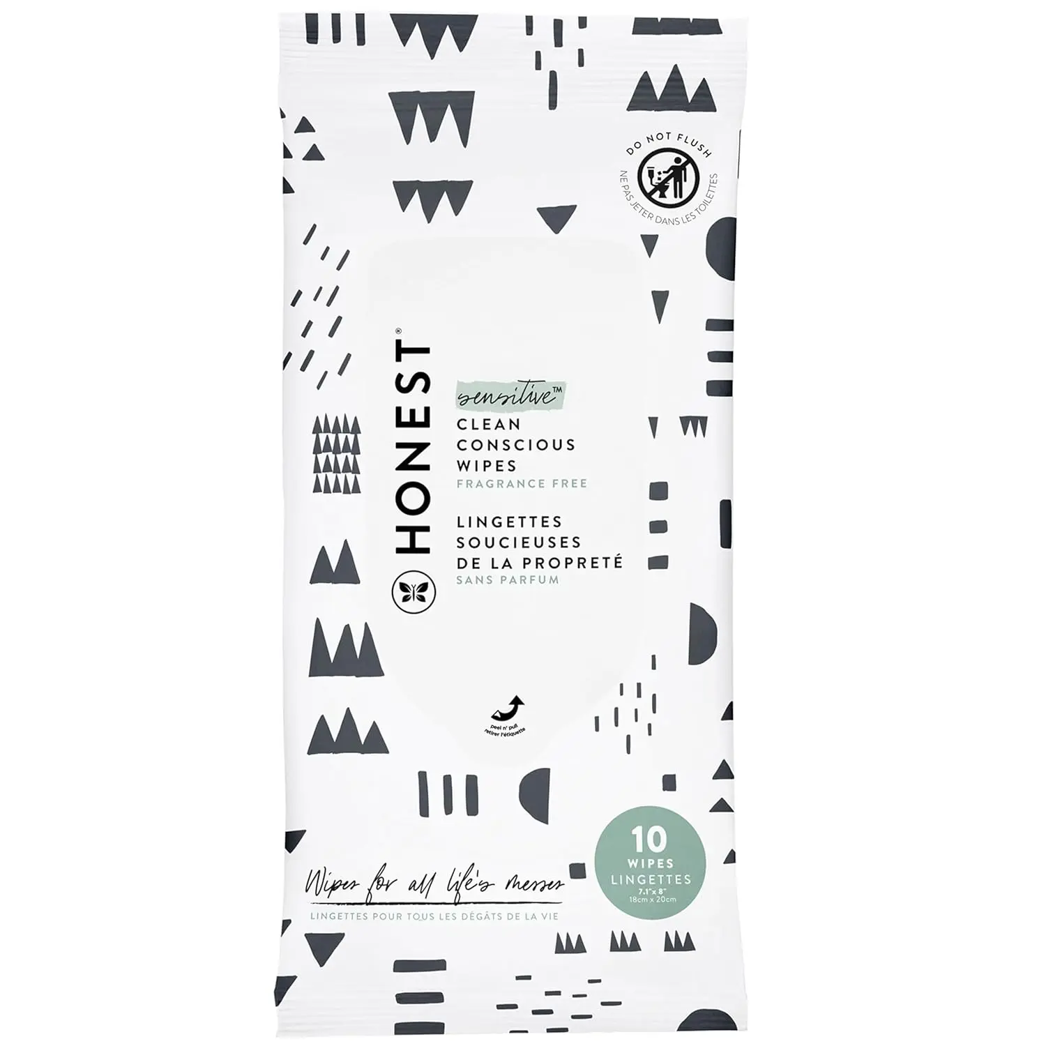 The Honest Company Unisex Compostable Plant-Based Multi-Use Baby Wipes, Cruelty-Free, Alcohol-Free, Hypoallergenic, Unscented for Sensitive Skin, Over 99% Water, Pattern Play, 10 Count