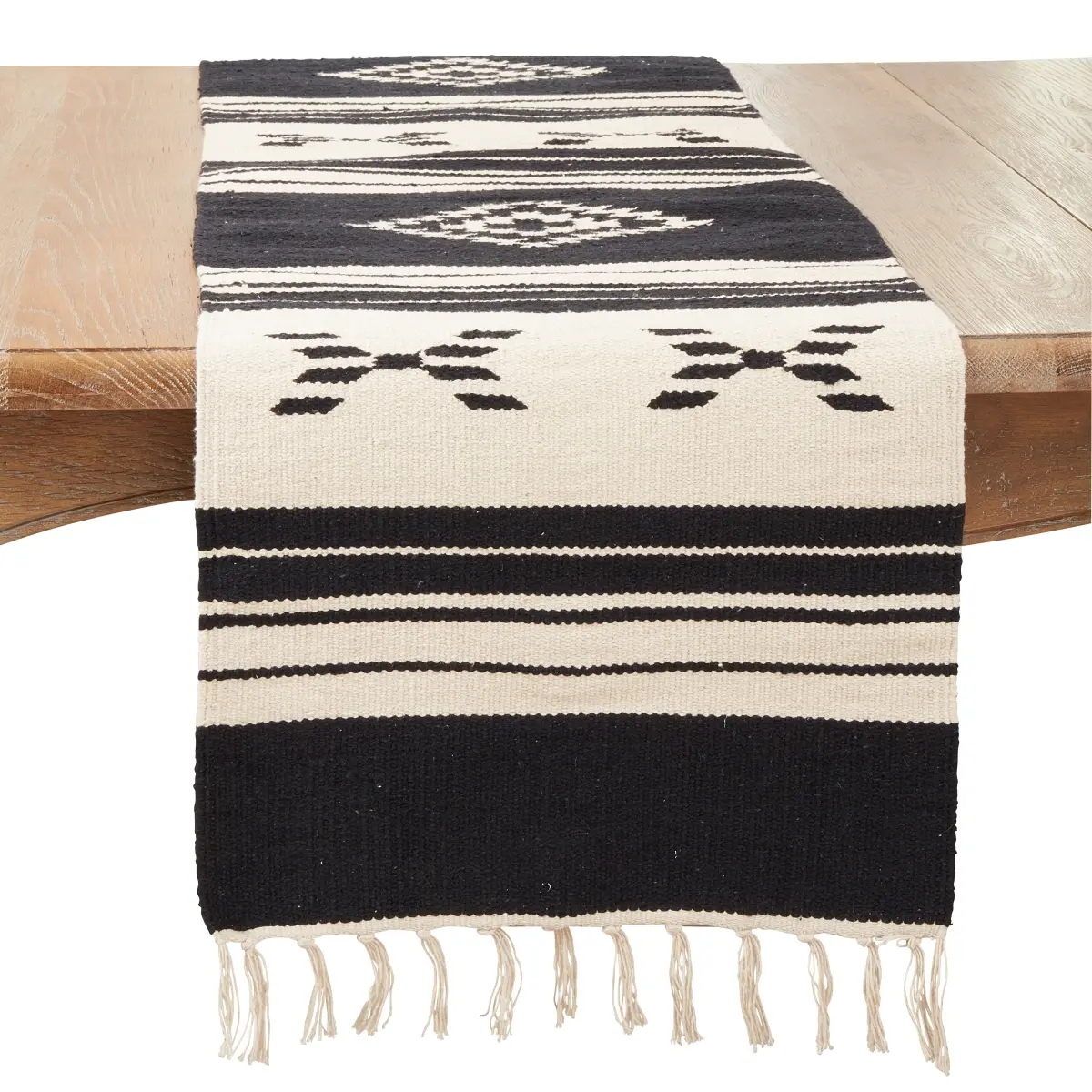 Saro Lifestyle 5001.BN1672B 16 x 72 in. Rustic Charm Southwestern Oblong Table Runner, Black & Natural