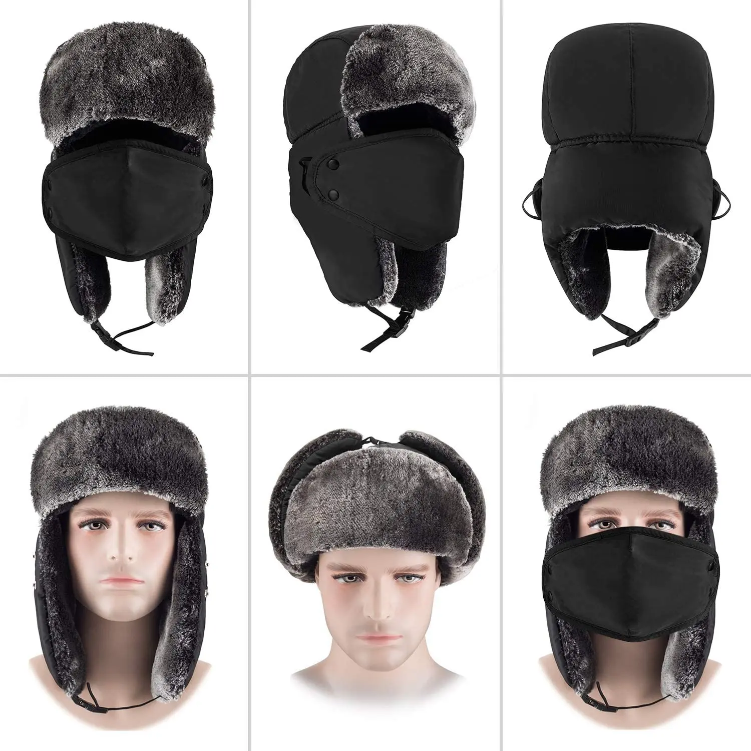 Unisex Russian Bomber Hat Waterproof Winter Trapper Fur Ushanka