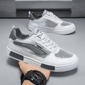 (New)Men'S White Breathable Thin Mesh Hollow Mesh Sports Casual Sneakers| Low Top, Lace Closure, PVC Sole, Fabric Upper and Insole