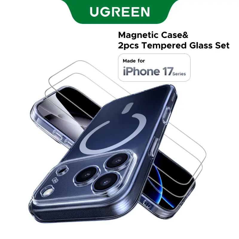 UGREEN Magnetic Case& 2pcs Tempered Glass Set for iPhone 17 series,Military-Grade Drop Protection,Compatible with Magsafe,  2 Pack 9H Tempered Glass Screen Protectors– 360°Full ProtectionDurable, Anti-Yellowing,Shockproof, Ultra-tiktokshopmemorialday summ