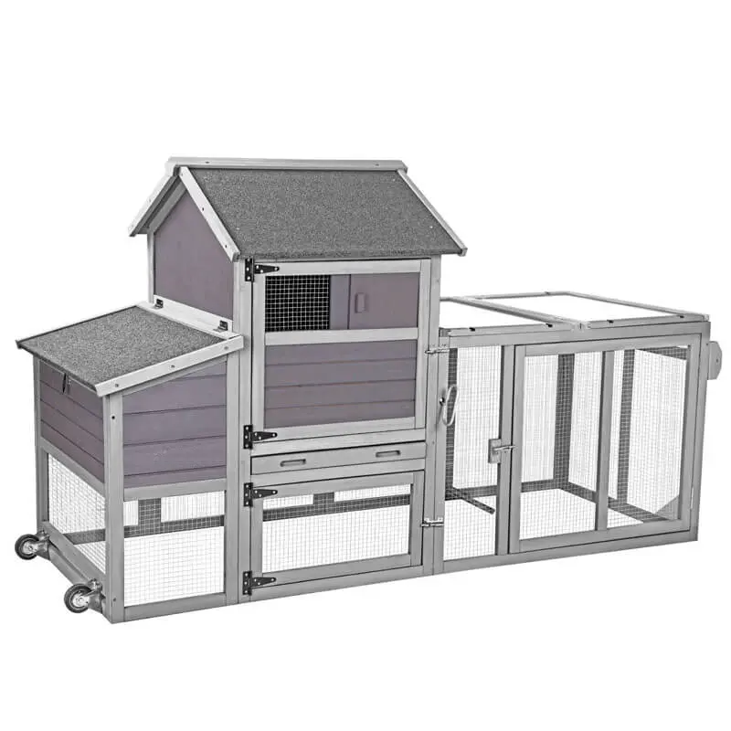 Aivituvin-AIR27 Enclosed Wooden Chicken Cage - Backyard Chicken House with 2 Coops, 5 Opening Doors, Predator-Safe, Secure Latch, Waterproof Cover, 23.03ft² Room, Detachable Run Door, Galvanized Wire, 77"L*33.3"W*46.5"H for 2-4 Hens/Ducks