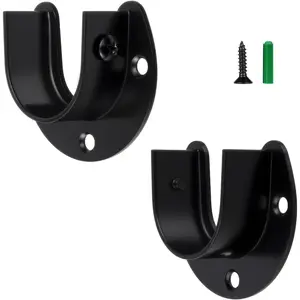 HOME MASTER HARDWARE Stainless Steel Closet Rod Bracket,Closet Rod Holders, U-Shaped Open Type Socket Bracket,1-3/8 Inch Diameter Closet Rod Holder 1 Set Black