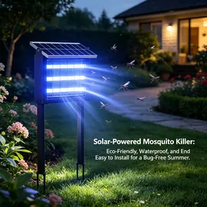Solar Powered Bug Zapper Mosquito Trap - 3 LED Tubes, 360° Coverage, Waterproof Outdoor Electric Insect Killer with Solar Energy Storage for Patio, Garden (Car Battery Repair Tool Compatibility)