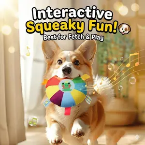 Soft Plush Squeaky Rattle Flying Disc Dog Toy - Bite-Resistant, Cartoon Print, Puppy-Friendly, Fetch Fun for Small-Medium Dogs, Entertained Boredom Breaker, Squeaker Plush Toys