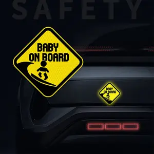 Reflective Baby on Board Car Sticker, Cute Surfing Pattern Safety Reminder Decal, Night Visibility Reflective Kids on Board Car Decal ,Waterproof Baby in Car Sticker for Window Body Bumper