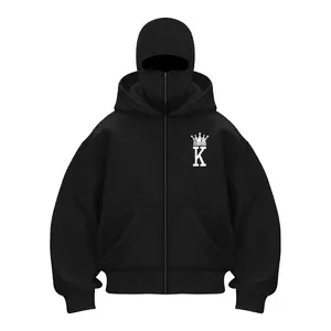 Balaclava Jacket Zip Up King Printed Fashion Double Layer Hoodie Hip Hop Outerwear Jacket Y2K Clothing for Men and Women