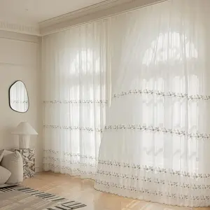 French Embroidered Floral Transparent Curtain, Multi-Functional Fabric Tie Hanging, Suitable for Living Room, Bedroom, Balcony, Kitchen, Large Windows