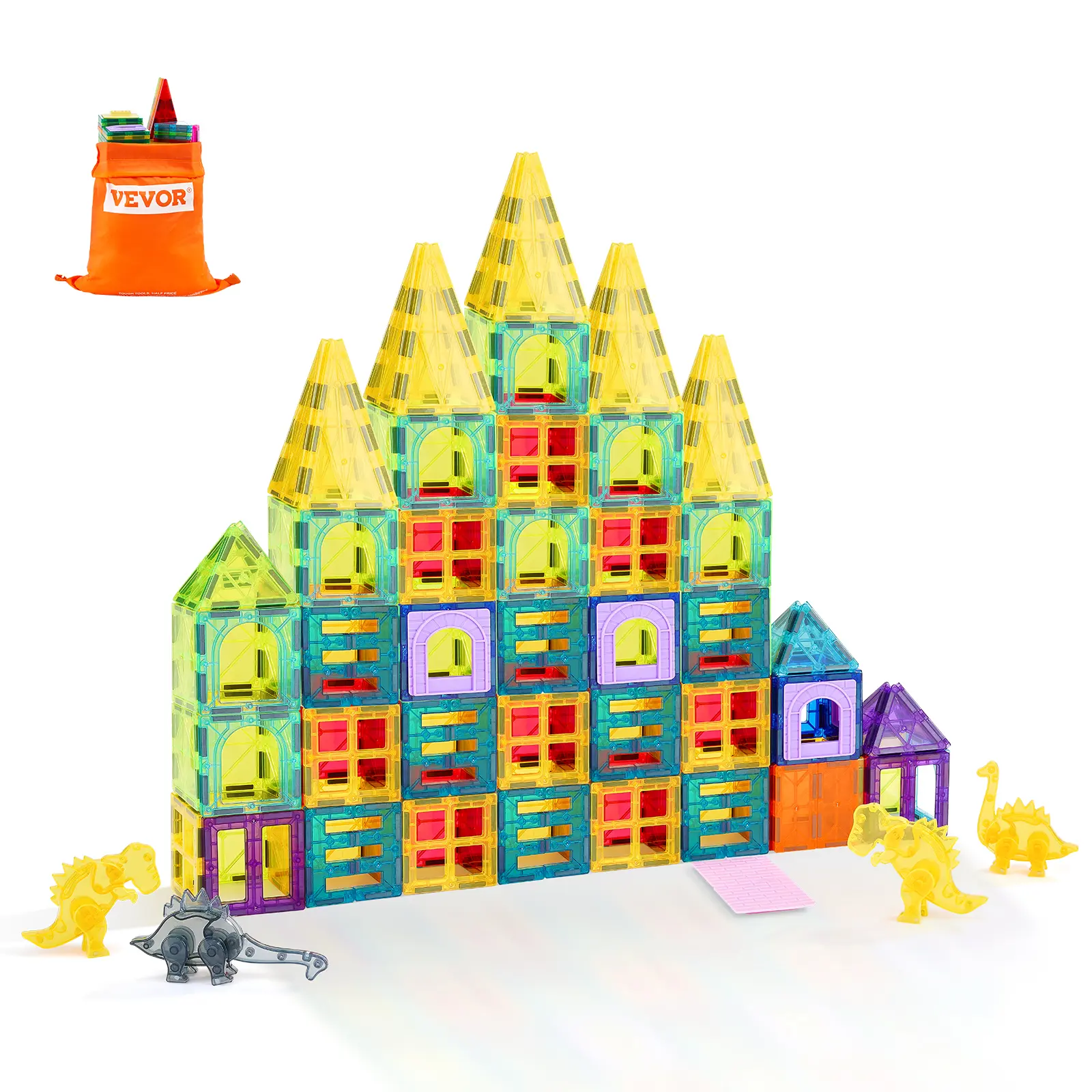 VEVOR 56-Piece ABS Plastic Magnetic Interlocking Building Block Set, Magnetic Animal Blocks with 4 Dinosaurs, Secure Magnet Hold STEM Sensory Play Toys for 3-4 Year Toddlers, Travel Gift for Classrooms Boosting Creativity
