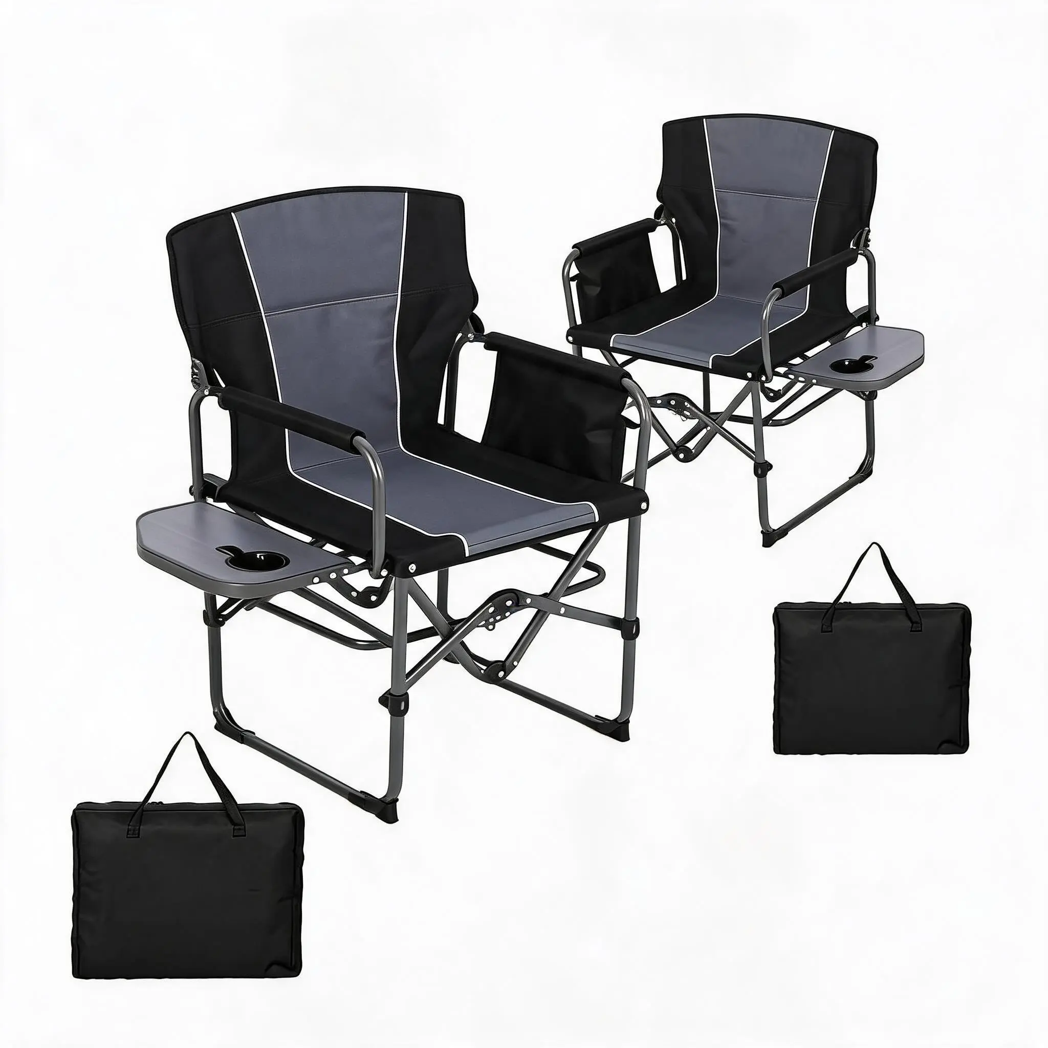 2-Pack Oversized Heavy-Duty Foldable Director Chairs, 400lb Capacity Aluminum-Steel Frame Oxford Outdoor Chairs with 14"x8" Outdoor Side Table, Cup Holder, Storage Bag, Hook, 18.7" Backrest, 20.5" Wide Seat, Portable for Beach, Music Festivals, Backyard