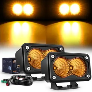 Nilight Motorcycle Front LED Lights - 2PCS 3in Amber Flood LED Pods, 1070LM Offroad Fog Driving Auxiliary Lights with 18AWG DT Wiring Harness Kit for ATV, Truck, Front Led Light