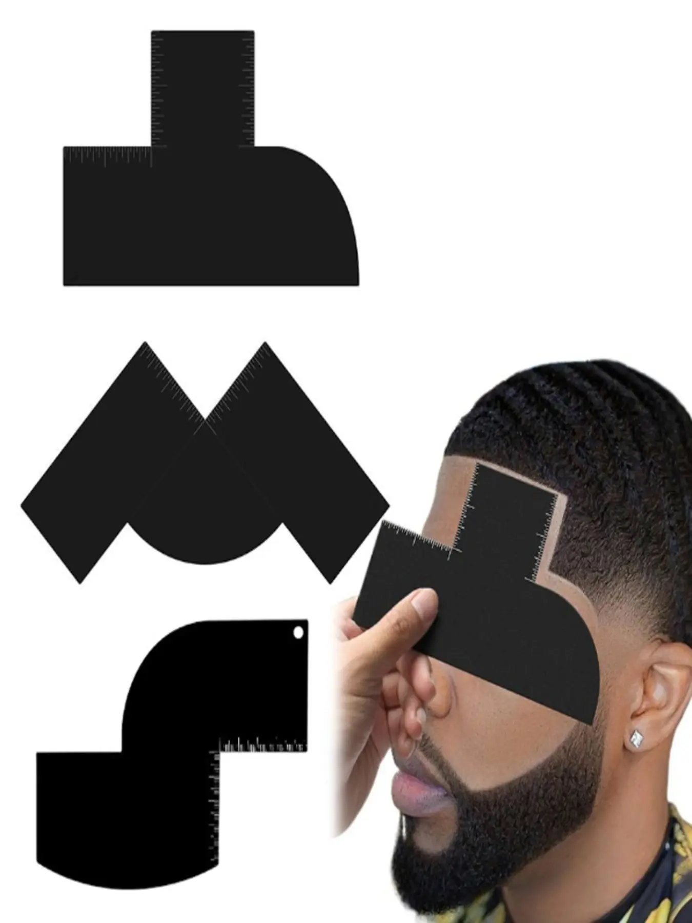 Men's Beard Styling Template Set, Gradual Haircut Trimming Ruler, Forehead Sideburns Trim Tool, Barber Shop/home Use DIY Grooming Kit, Precision Trimming Kit, Barber Accessories, Barber Supplies, Salon Supplies