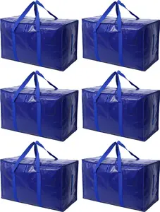 24 Gallon Extra Large Heavy Duty Foldable Moving Bags with Carrying Handles, Zippers & Tag Pocket, Waterproof Storage Organizer, Reusable Space Saving Tote for Moving, Travel, College Dorm, Camping & Clothes Storage