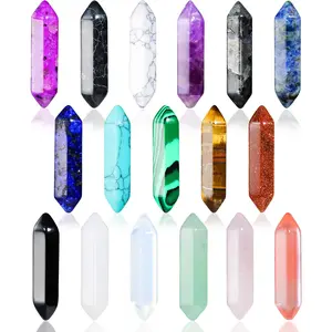 17Pcs Healing Crystals Stones Sets, Hexagonal Bullet Shaped Reiki Meditation Chakra Stones Tiger Eye Obsidian Quartz Crystals Wand Set Pendants with Storage Box