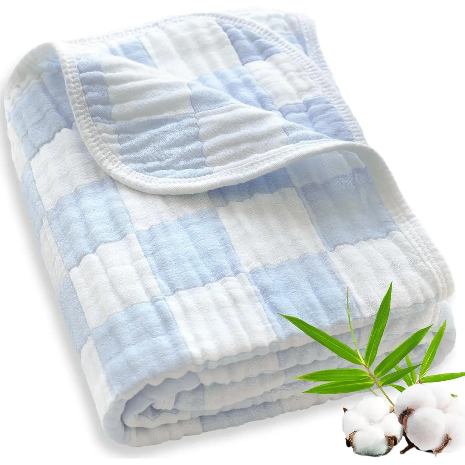 Muslin  Blankets for  , 70% Cotton and 30% Rayon Blanket for  , Super Soft and Lightweight Blankets with Checkerboard Design Blue 43 x 43 Inches