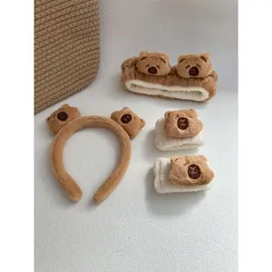 Women's 2-4pcs Cartoon Capybara Hair Accessory Set - Plush Fabric Headbands, Wrap Around Cartoon Character Headbands, Face Wash Wristbands for Halloween