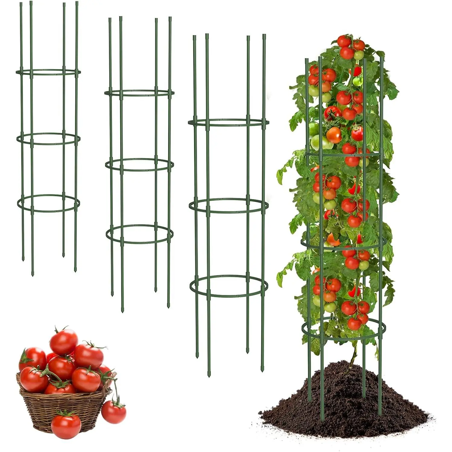 4 Pack Tomato Cages for Garden, 49" Tall Adjustable Heavy Duty Rust Resistant Tomato Trellis, with Upgraded Coupler for Raised Beds & Pots, Plant Stakes and Supports for Climbing Vegetables, Flowers