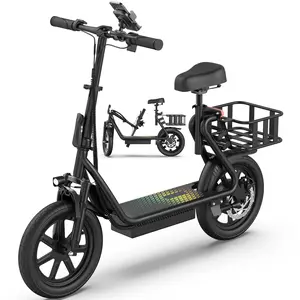 JIUNENG -ESBS & ESBS PRO Electric Scooter for Adults with Seat, Peak Motor 500W-750W, Top Speed​​22mph, Driving Range 27-62 Miles Pet-friendly Design with Rear Basket,