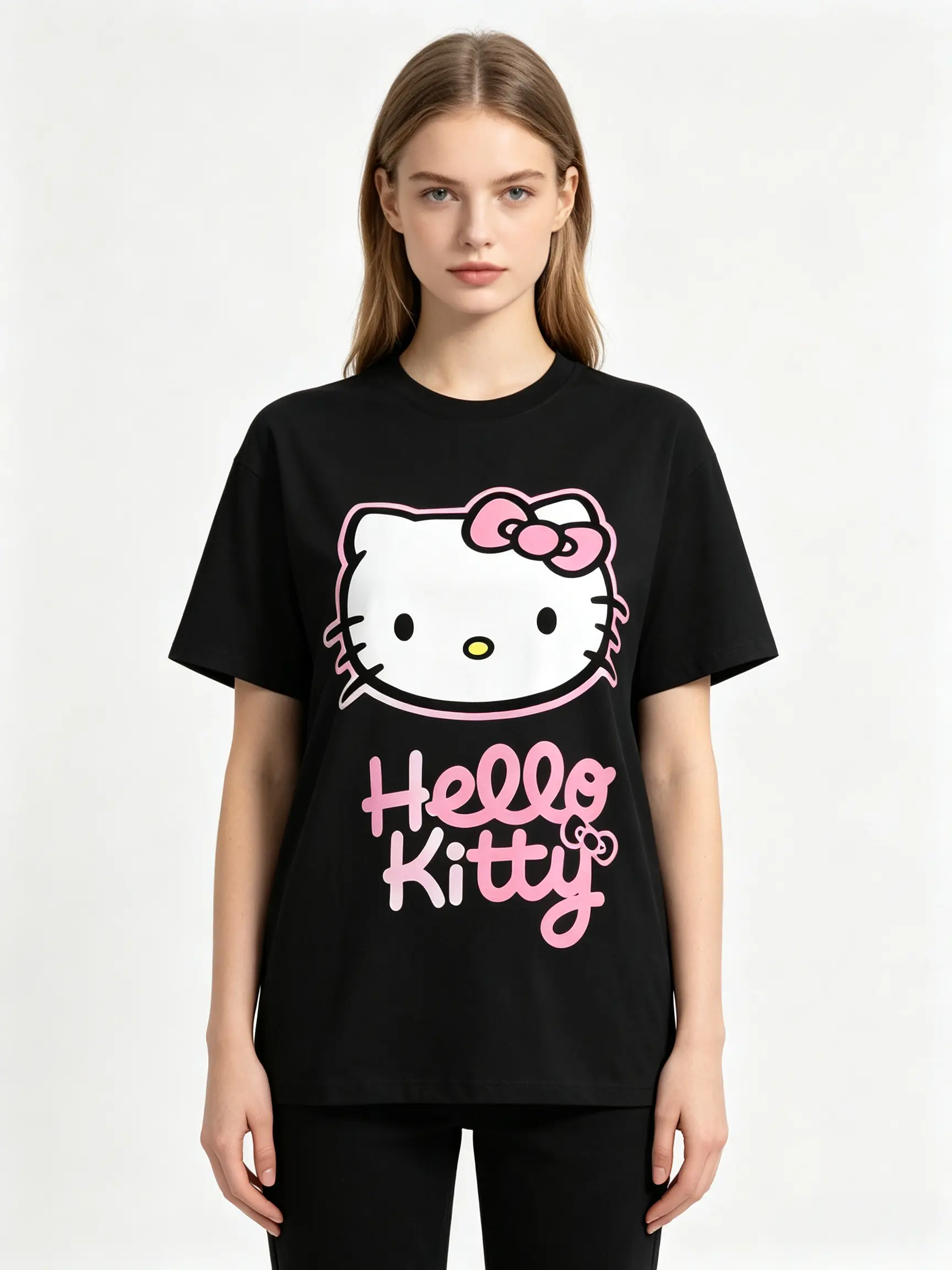 Sanrio Hello Kitty Short Sleeve Tee Soft Casual Printed Fashion Top Kawaii Everyday Shirt for Girls & Women