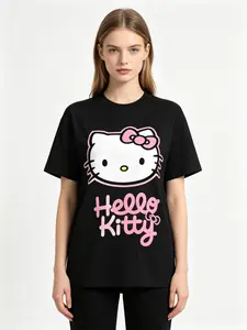 Sanrio Hello Kitty Short Sleeve Tee Soft Casual Printed Fashion Top Kawaii Everyday Shirt for Girls & Women