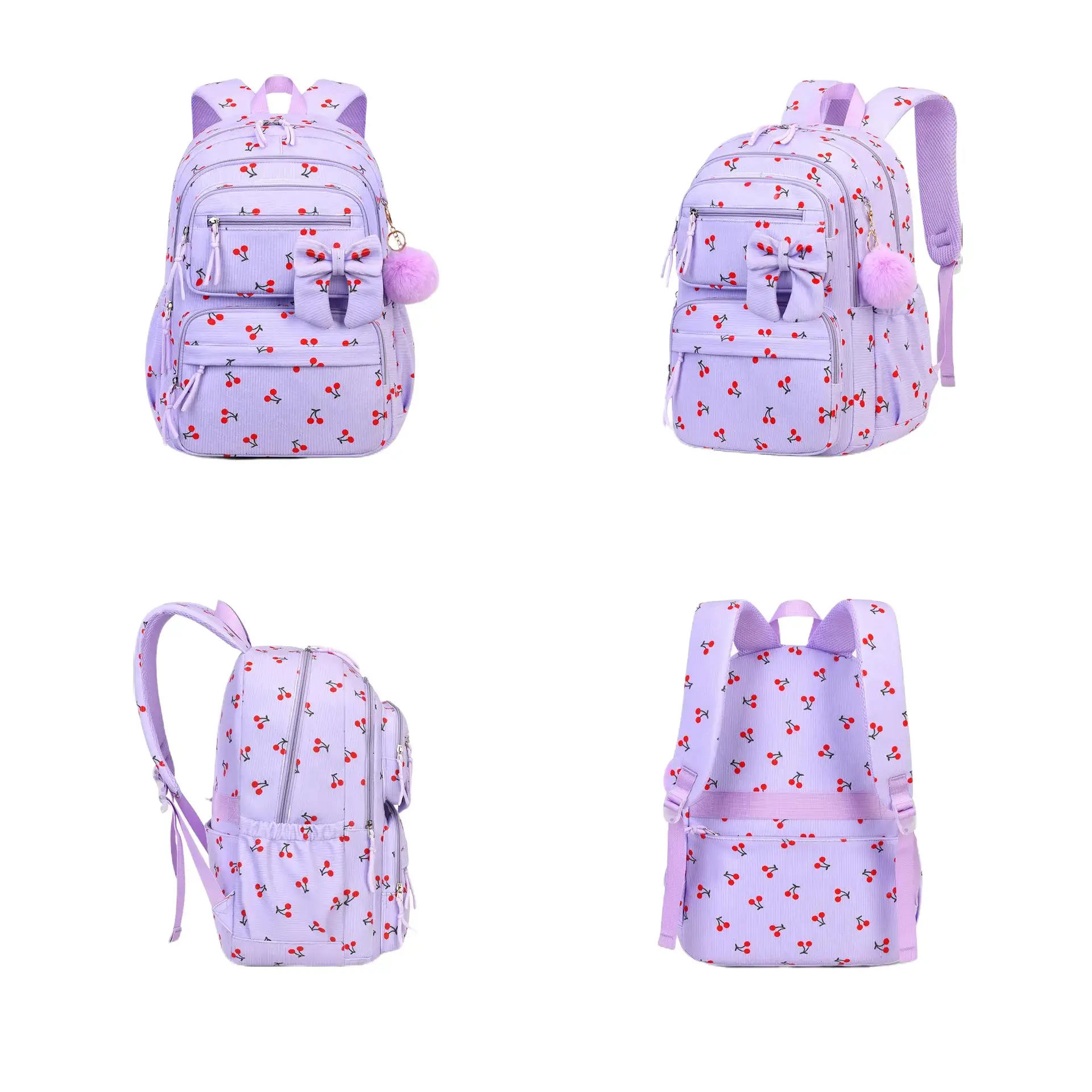 3-Piece Corduroy Bow Backpack Set – Lightweight School Kit for Girls